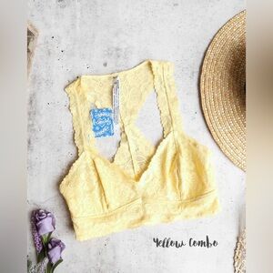 NWT Free People Galloon Lace Racerback Bralette | Pale Yellow